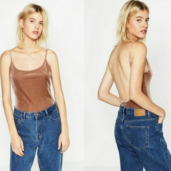 Zara Tops - Zara Rose Gold Velvet Bodysuit - NWT